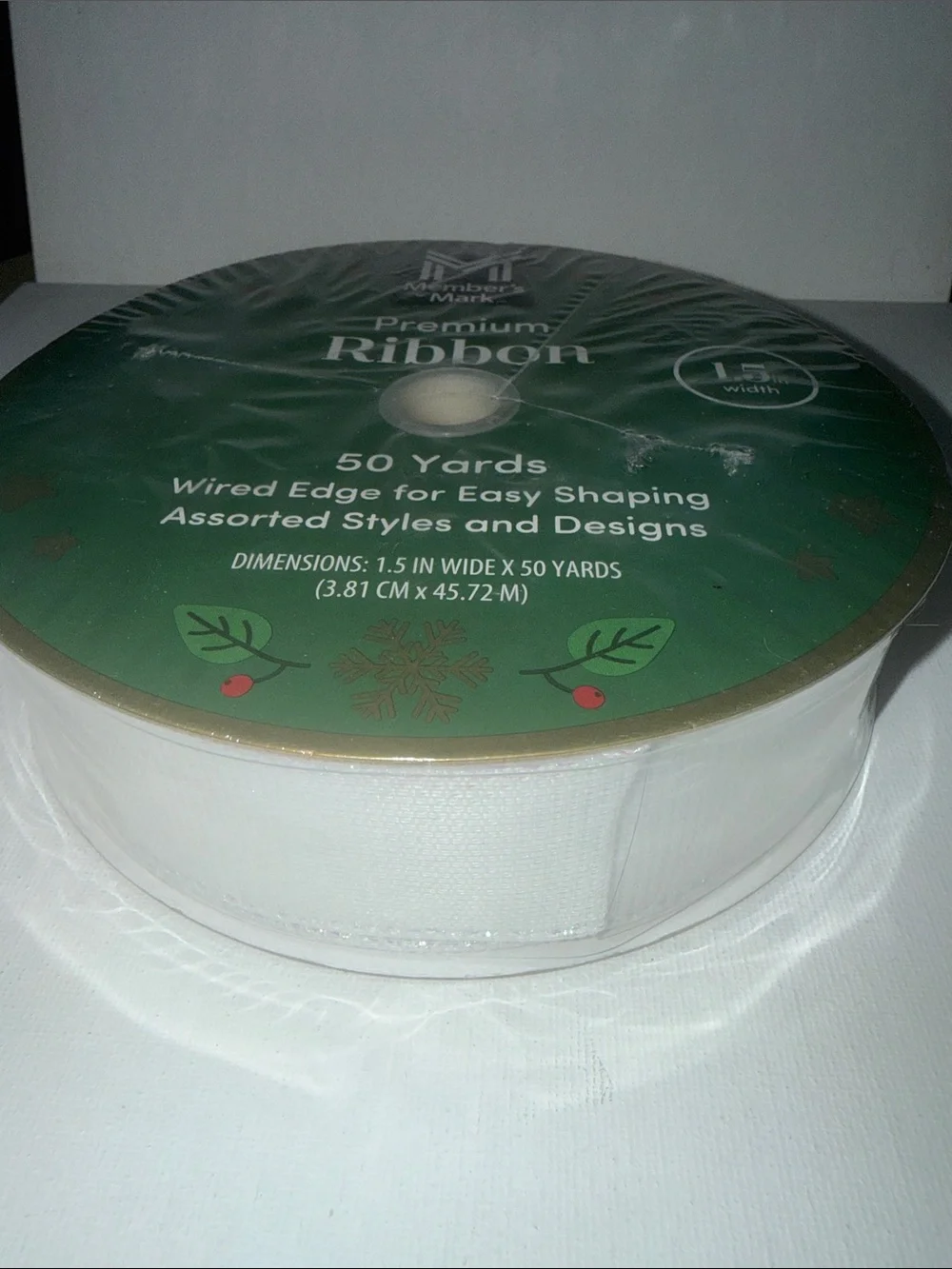Premium White Wired Edge Ribbon - 50 Yards